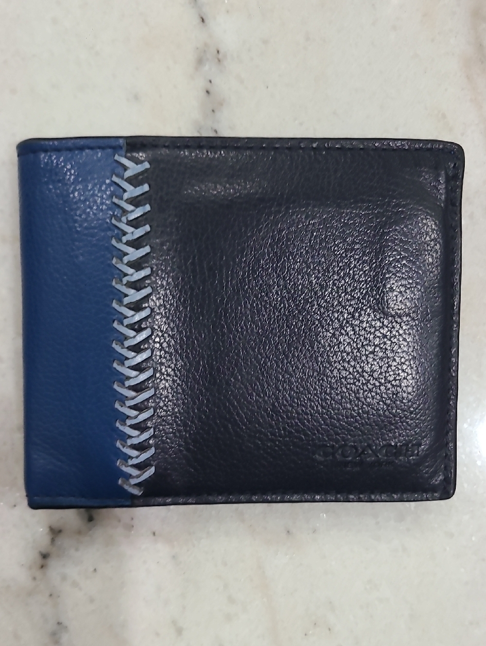 Coach Two-Tone Blue Leather Bifold Card & Key Holder